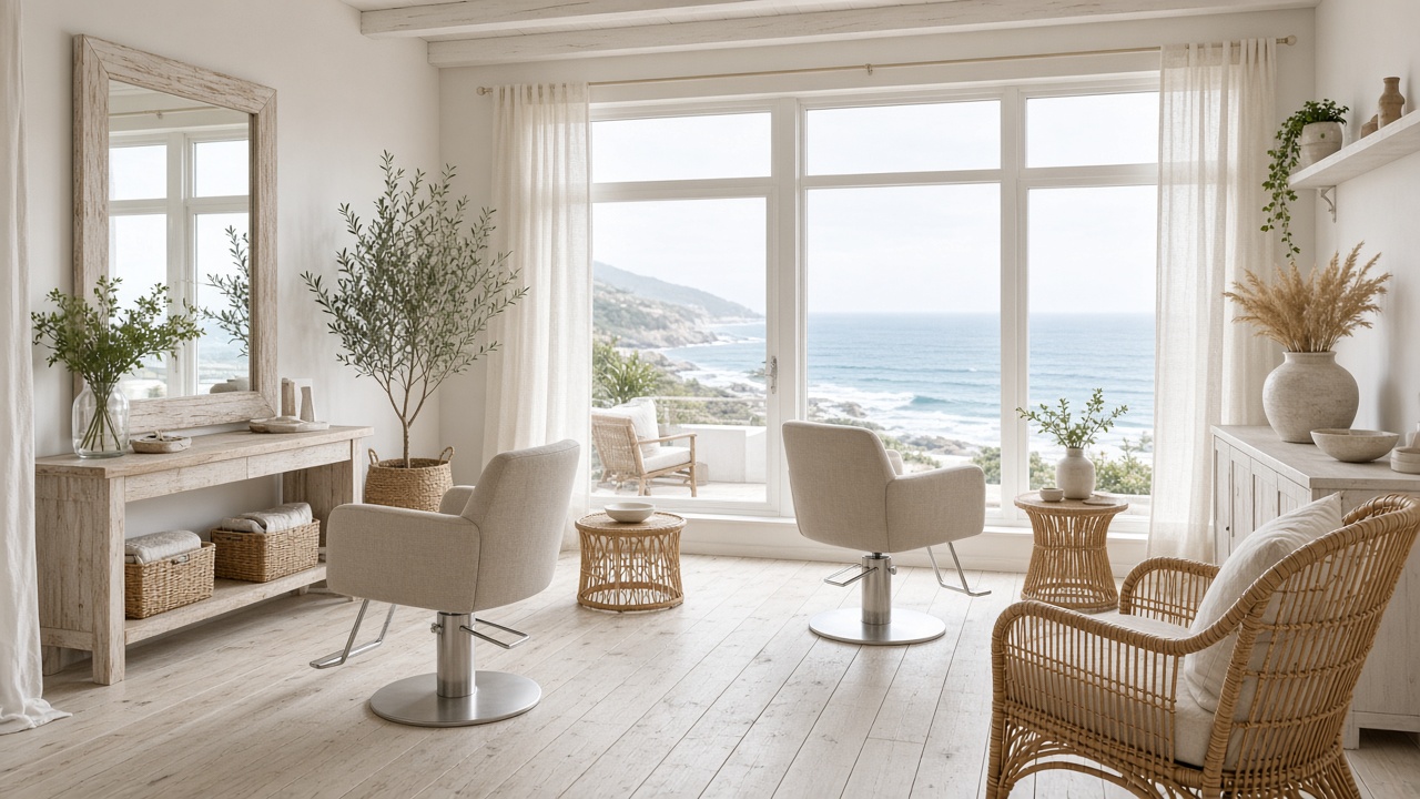 Light-filled coastal salon with a sea view